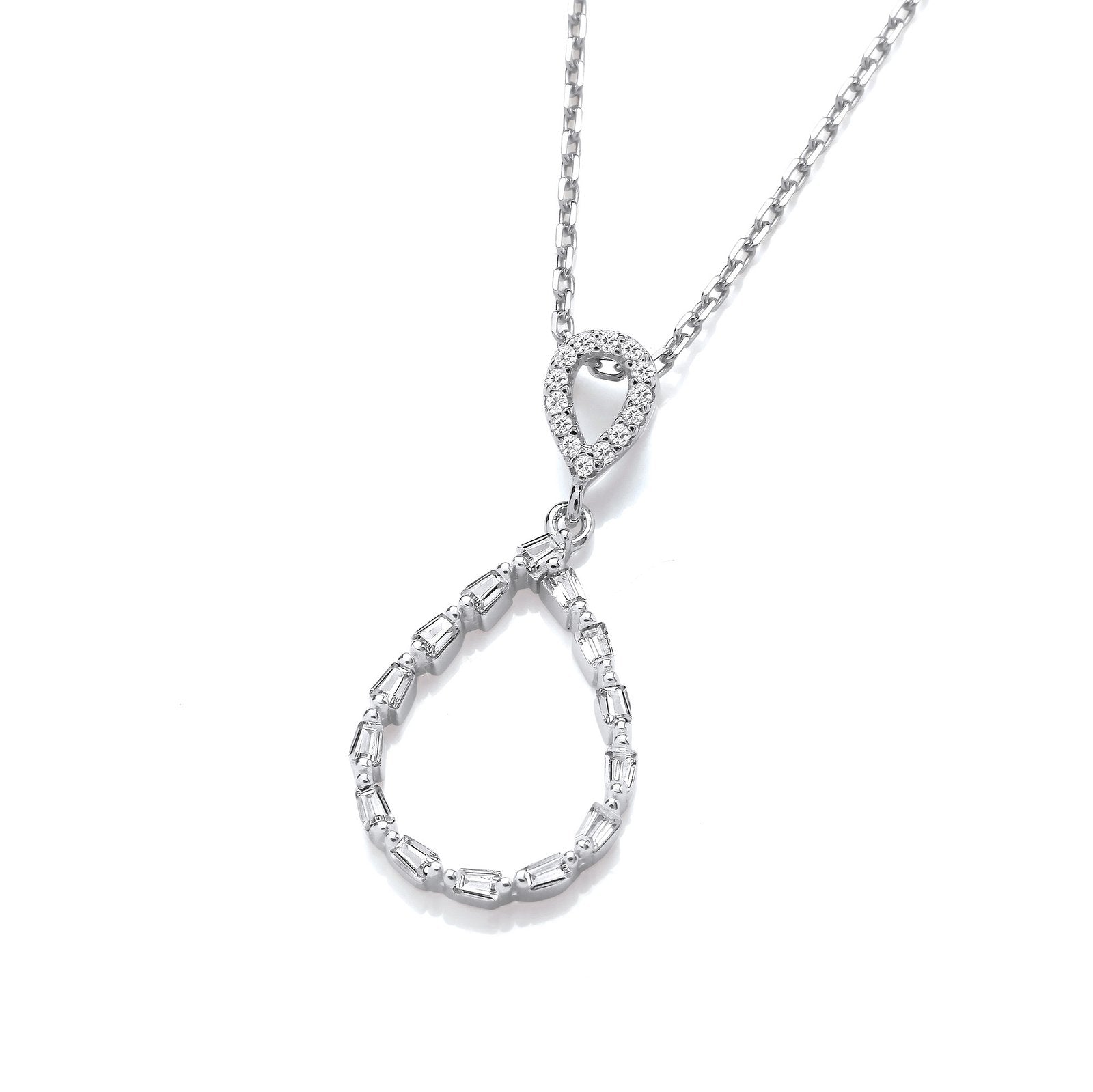 Teardrop Baguette Cubic Zirconias Silver Pendant with Chain - Fine Necklace - Certified Authe – Luxury Jewellery by Im